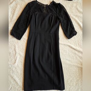 Boden Black Ponte Midi Dress With Polka Dot Tulle